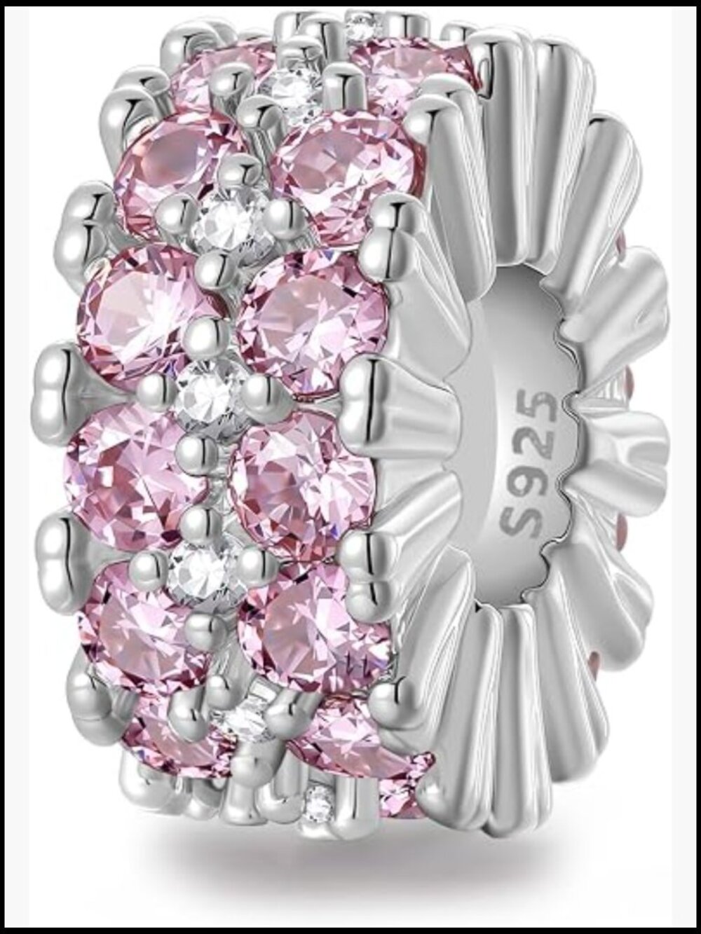 Sterling Silver Charm Spacer Beads Cubic Zirconia Universal Fit Bracelet